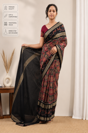 black & maroon cotton sambalpuri handloom saree with traditional ikat design