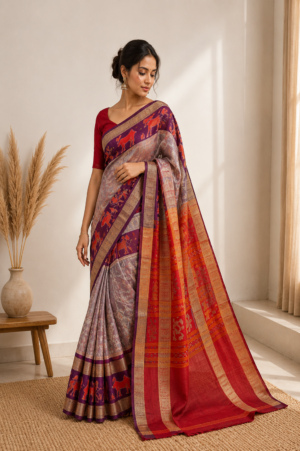 royal purple & crimson sambalpuri handloom saree